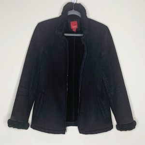ESPRIT Faux Suede Winter Coat Black Size Medium